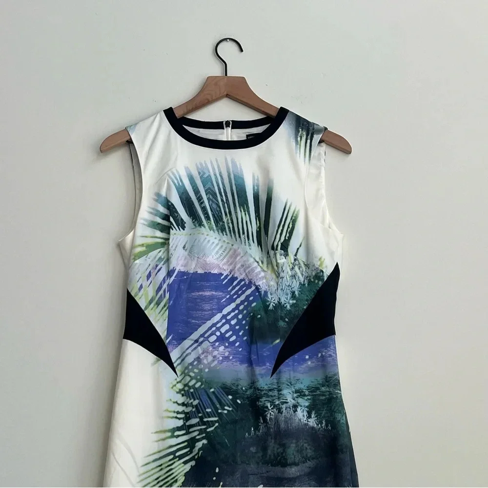 NWOT Karen Millen Signature Stretch palm tree tropical print pencil shift dress